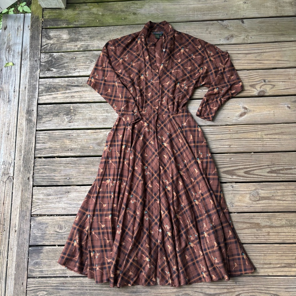 Thanksgiving Brown Plaid Maxi Dress